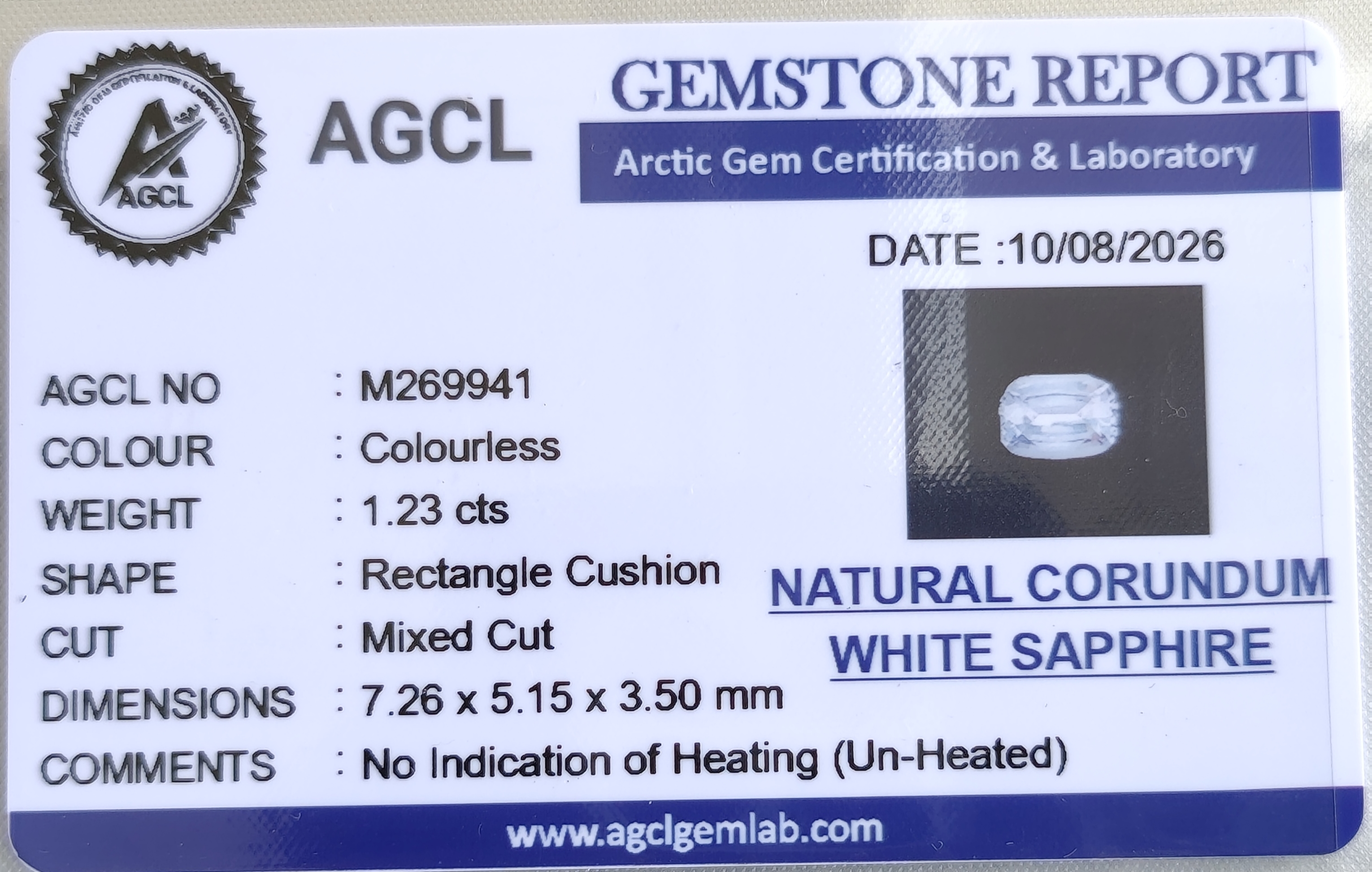 Gem certificate 1 for Natural white sapphire